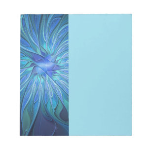 Blaue Blumen-Fantasie-Muster, abstrakte Fraktal-Ku Notizblock