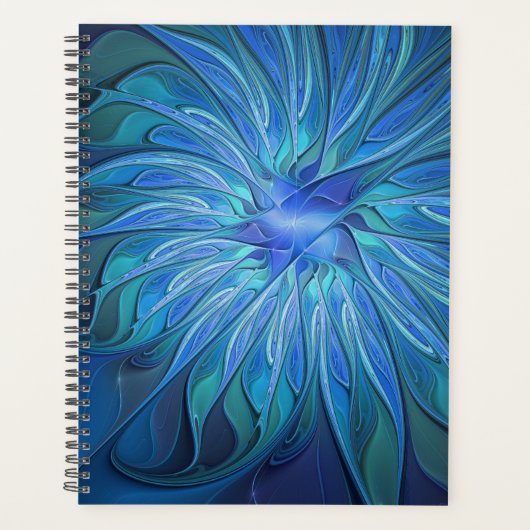 Blaue Blumen-Fantasie-Muster, abstrakte Fraktal-Ku Planer (Vorderseite)