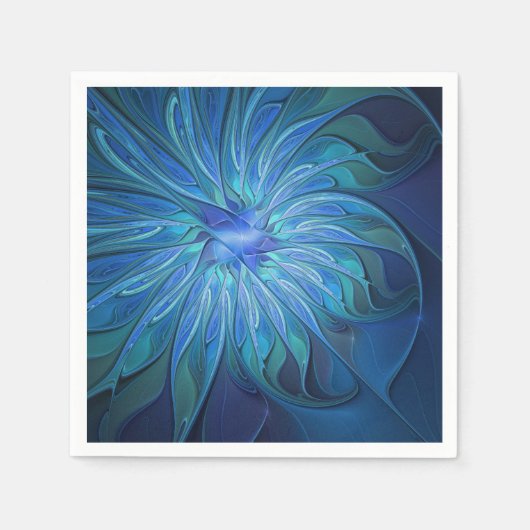 Blaue Blumen-Fantasie-Muster, abstrakte Fraktal-Ku Serviette (Vorderseite)