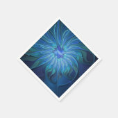 Blaue Blumen-Fantasie-Muster, abstrakte Fraktal-Ku Serviette (Ecke)
