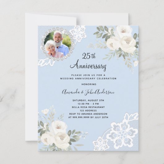 Blaue Blumen Foto 25. Hochzeitseinladung (Vorderseite)