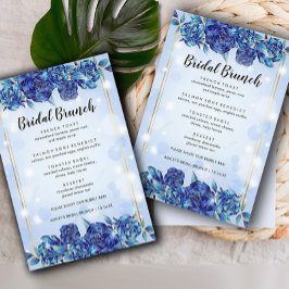 Blaue Blumen Funkelnd Elegantes Brunch Menü Menükarte