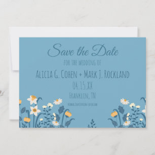 Blaue Blumen-Gänseblümchen-Hochzeit-Einladungskart Save The Date