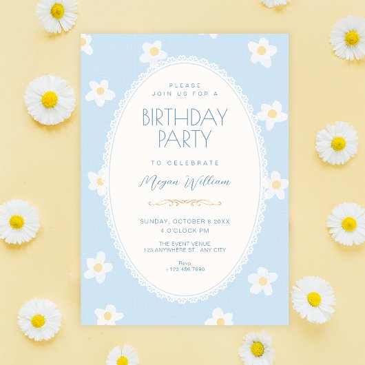 Blaue Blumen Geburtstag Einladung