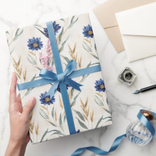 Blaue Blumen Geburtstag Geschenkpapier