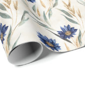 Blaue Blumen Geburtstag Geschenkpapier (Rolleneckpunkt)