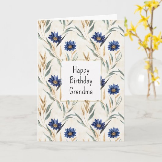 Blaue Blumen Geburtstag Karte (Gelbe Blume)