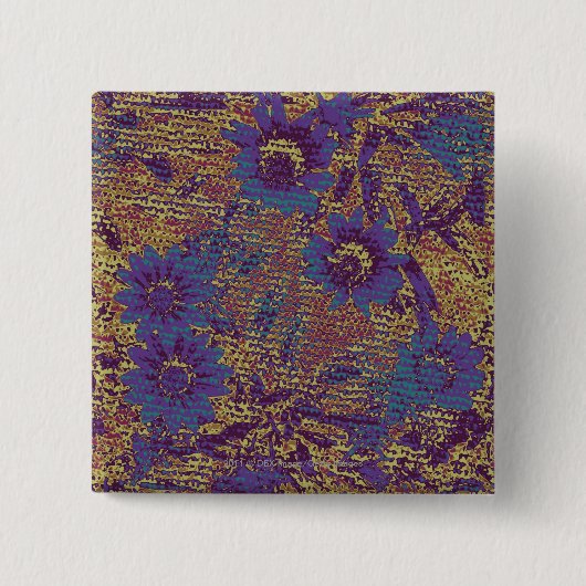 Blaue Blumen gegen Blatttarnungsmuster Button (Vorderseite)