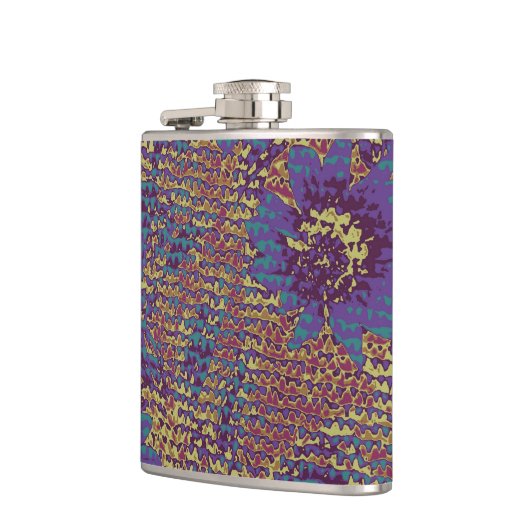 Blaue Blumen gegen Blatttarnungsmuster Flachmann (Links)