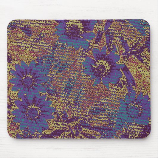 Blaue Blumen gegen Blatttarnungsmuster Mousepad (Vorne)