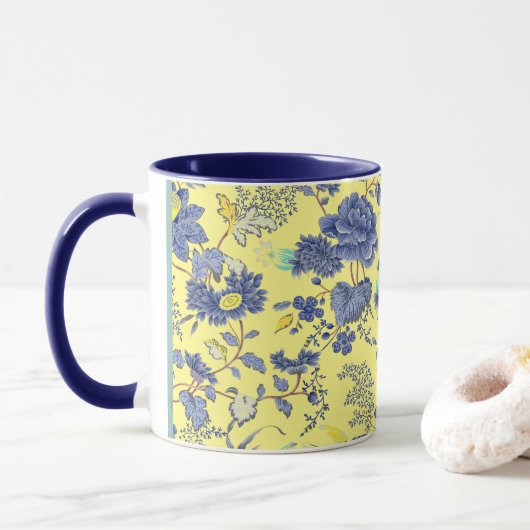 Blaue Blumen Gelbe Tasse (Mit Donut)