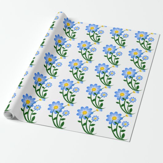 BLAUE BLUMEN GESCHENKPAPIER (Ungerollt)
