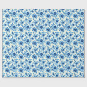 Blaue Blumen Geschenkpapier (Flach)