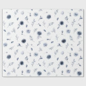 Blaue Blumen Geschenkpapier (Flach)