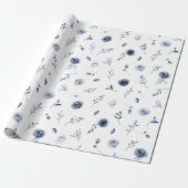 Blaue Blumen Geschenkpapier (Ungerollt)