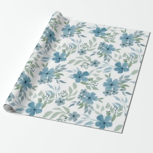 Blaue Blumen Geschenkpapier (Ungerollt)