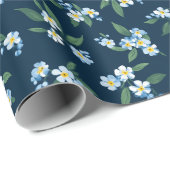 Blaue Blumen Geschenkpapier (Rolleneckpunkt)