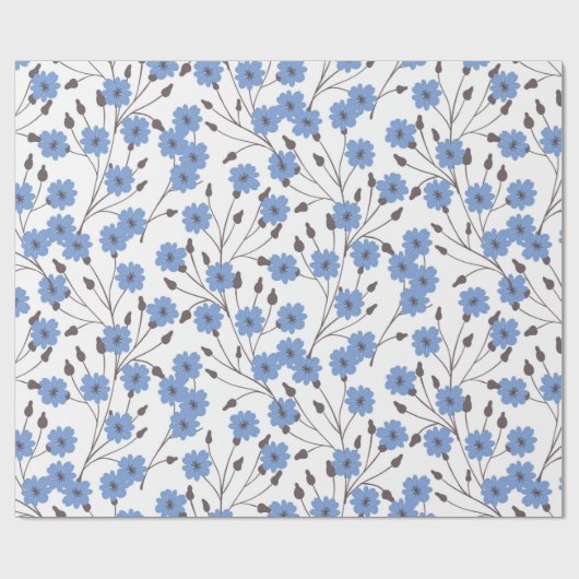 Blaue Blumen Geschenkpapier (Flach)