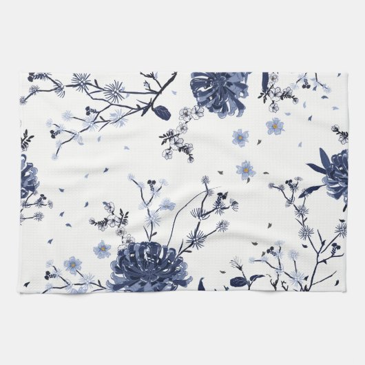 Blaue Blumen Geschirrtuch (Horizontal)