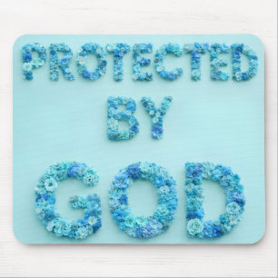 blaue Blumen geschützt von Gott christlicher Glaub Mousepad