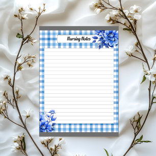 Blaue Blumen-Gingham_ Krankenpflegeschwestern Noti Notizblock
