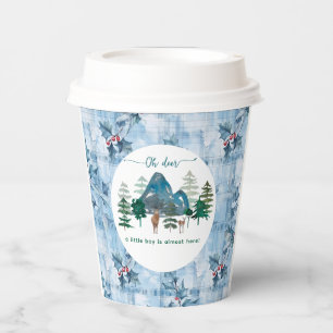 Blaue Blumen-Gingham Oh Hirsch Baby-Party  Pappbecher