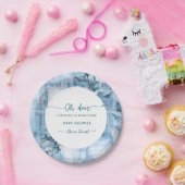 Blaue Blumen-Gingham Oh Hirsch Baby-Party Pappteller (Party)