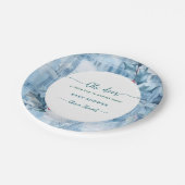 Blaue Blumen-Gingham Oh Hirsch Baby-Party Pappteller (Schrägansicht)