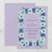 Blaue Blumen-Girlande Hochzeit Einladung (Vorne/Hinten)
