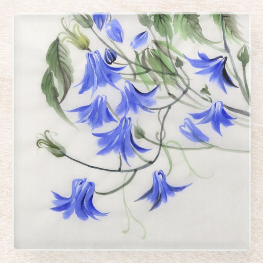 Blaue Blumen Glasuntersetzer (Vorderseite)