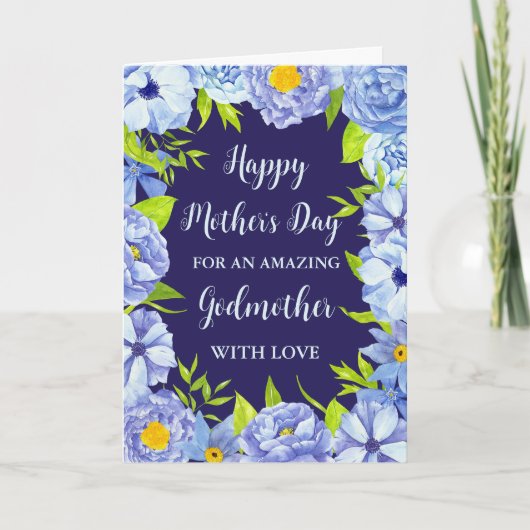 Blaue Blumen Godmutter Happy Mother Day Karte (Vorderseite)