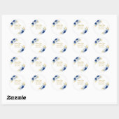 Blaue Blumen & Gold Runder Aufkleber (Blatt)