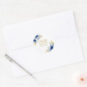 Blaue Blumen & Gold Runder Aufkleber (Umschlag)