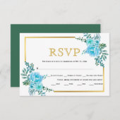 Blaue Blumen, Goldrahmen Hochzeit RSVP Karte (Vorne/Hinten)