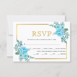 Blaue Blumen, Goldrahmen Hochzeit RSVP Karte