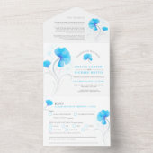 Blaue Blumen graue, wirbelfarbene Aquarellbilder All In One Einladung (Innen Boden)