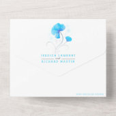 Blaue Blumen graue, wirbelfarbene Aquarellbilder All In One Einladung (Rückseite)