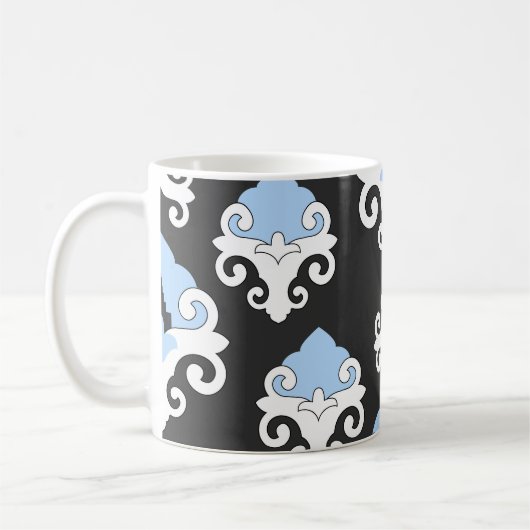 Blaue Blumen Grauer Hintergrund Muster Kaffeetasse (Links)