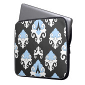 Blaue Blumen Graues Hintergrundmuster Laptopschutzhülle (Vorderseite Links)