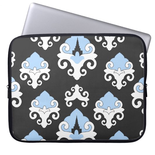 Blaue Blumen Graues Hintergrundmuster Laptopschutzhülle (Vorderseite)