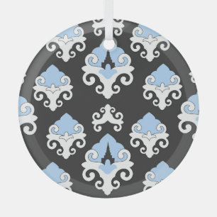 Blaue Blumen Graues Hintergrundmuster Ornament Aus Glas