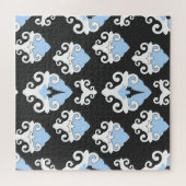 Blaue Blumen Graues Hintergrundmuster Puzzle (Horizontal)