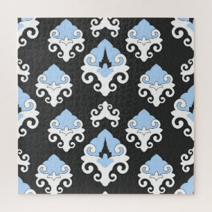 Blaue Blumen Graues Hintergrundmuster Puzzle