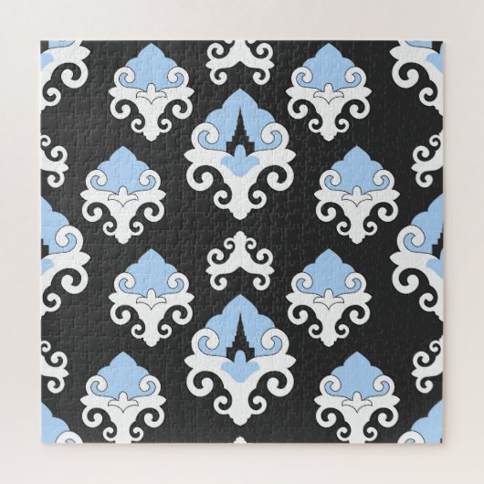 Blaue Blumen Graues Hintergrundmuster Puzzle (Vertikal)