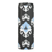 Blaue Blumen Graues Hintergrundmuster Thermosbecher (Rückseite)