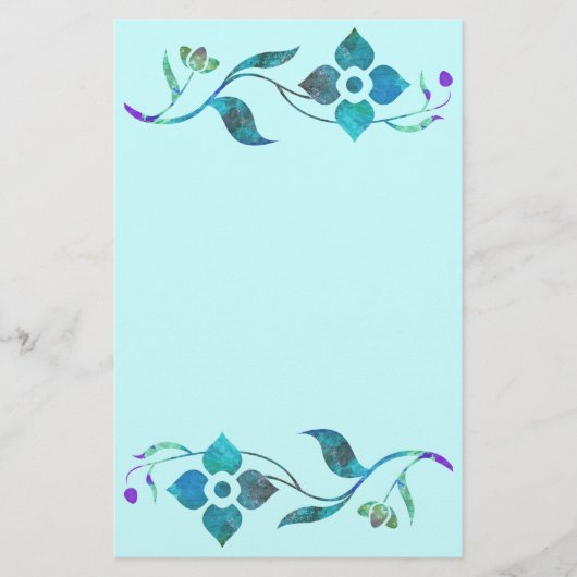 Blaue Blumen-Grenze Briefpapier (Vorderseite)