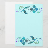 Blaue Blumen-Grenze Briefpapier (Vorne/Hinten)