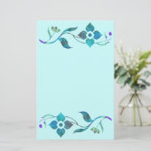 Blaue Blumen-Grenze Briefpapier (Stehend Vorderseite)