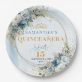 Blaue Blumen Grün Gold Personalisierte Quince Pappteller (Vorderseite)