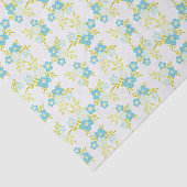 Blaue Blumen Grüne Blätter auf Weiß Seidenpapier (Ausschnitt)